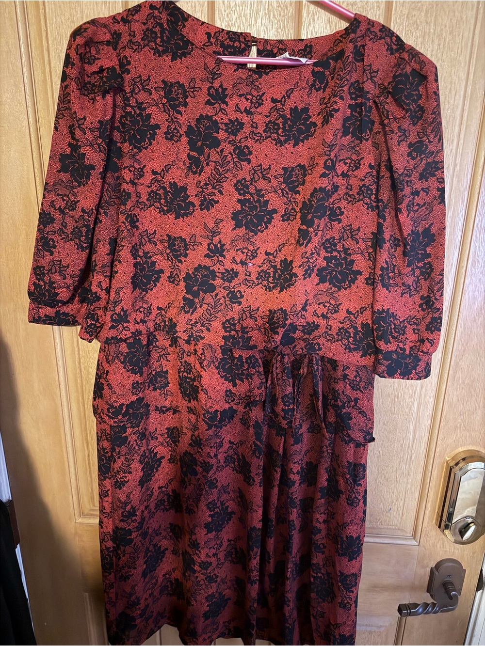 Vintage J.B. TOO Floral Layered Tiered Midi Dress Red Black Size 18 80s 90s